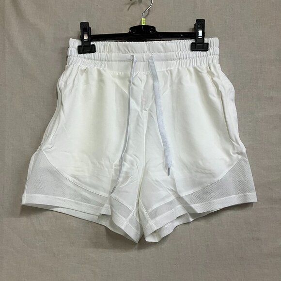 SILKWORLD Women's S White High Waist Running Zipper Pockets Athletic Shorts - Picture 2 of 11
